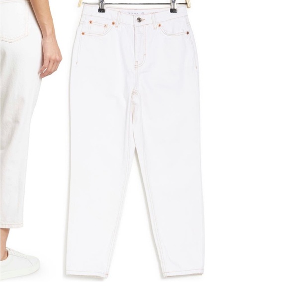 Topshop High Waist Crop Mom Jean - Ivory - Picture 2 of 6